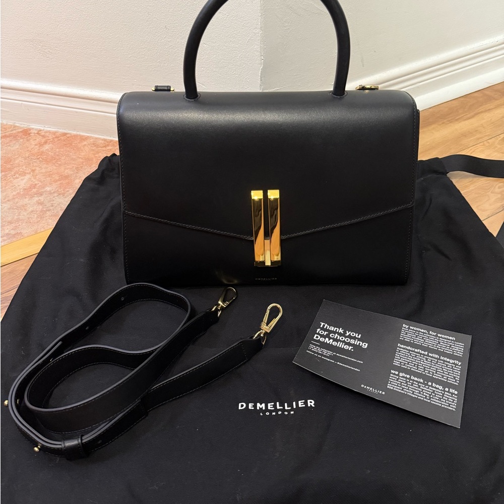 DeMellier Montreal Bag - Black Satchel Work Bag with Gold Accents